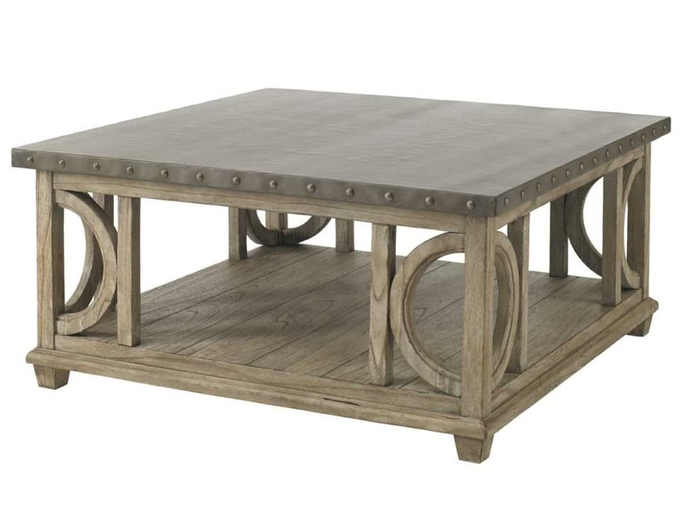 Twilight Bay Square Metal Coffee Table in Driftwood and Hammered Stainless Steel