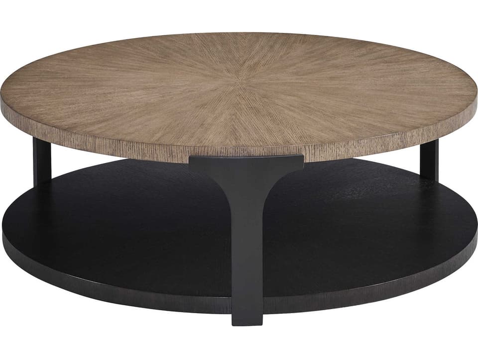 Zanzibar Kenya Round Coffee Table Wood and Metal in Taupe and Espresso