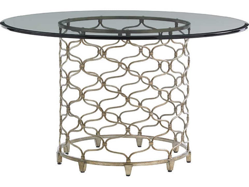 Laurel Canyon 54-Inch Round Glass Dining Table with Silver Leaf Base
