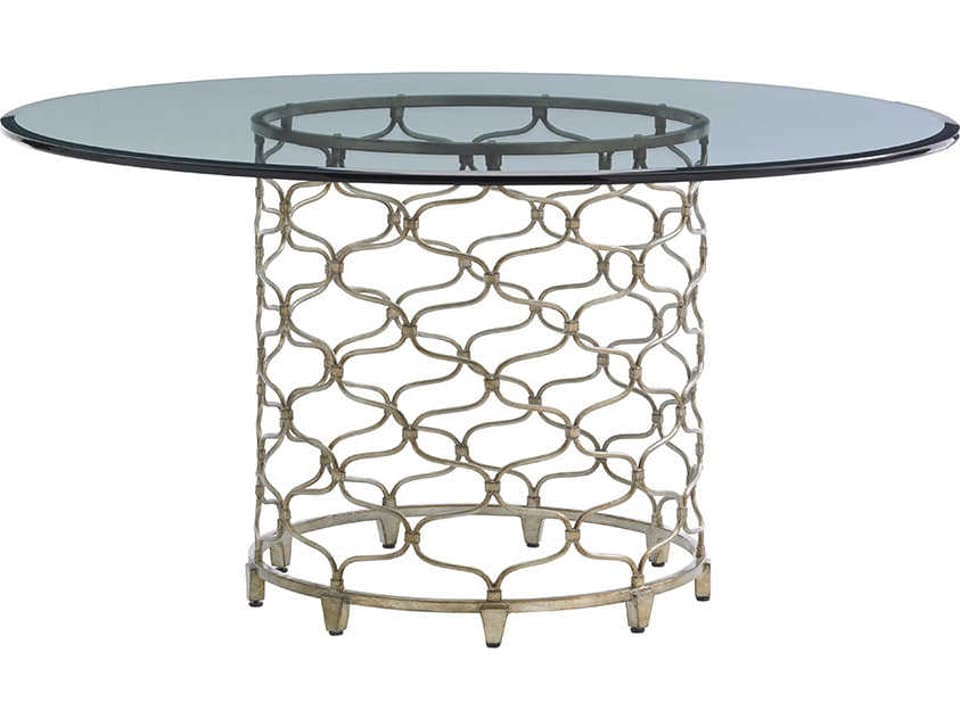 Laurel Canyon Bollinger 60-Inch Round Glass Dining Table with Silver Leaf Base