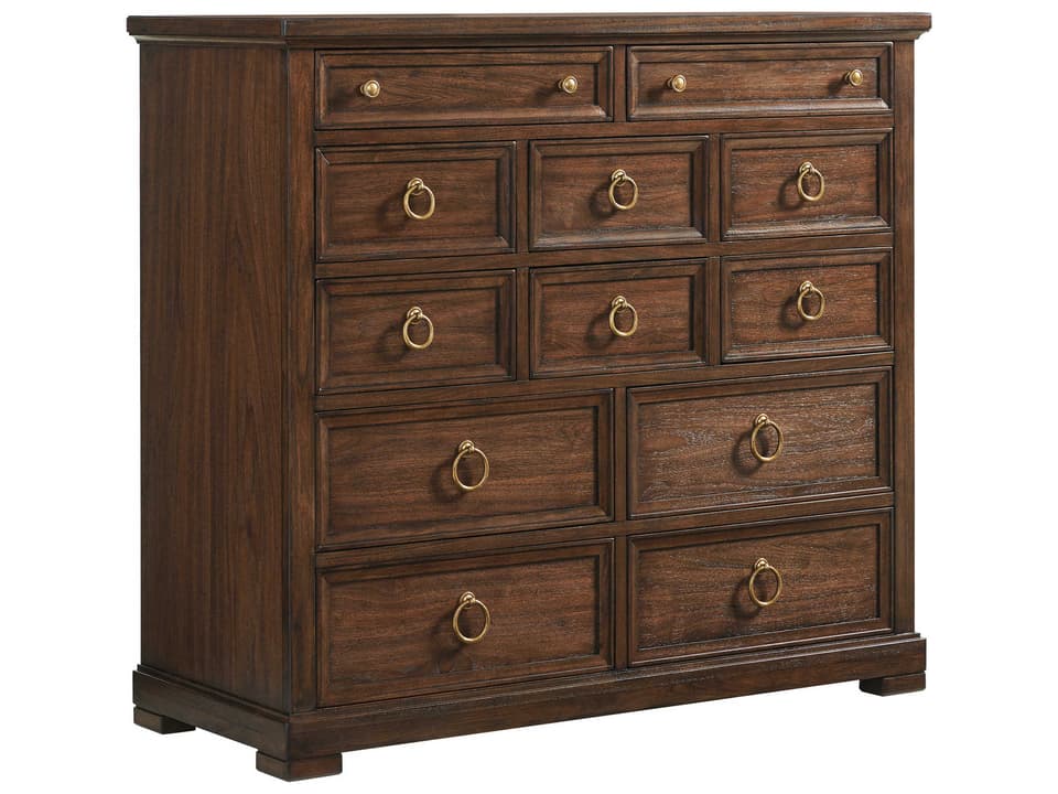 Silverado Crosby 12-Drawer Walnut Wood Accent Chest with Ring Pulls