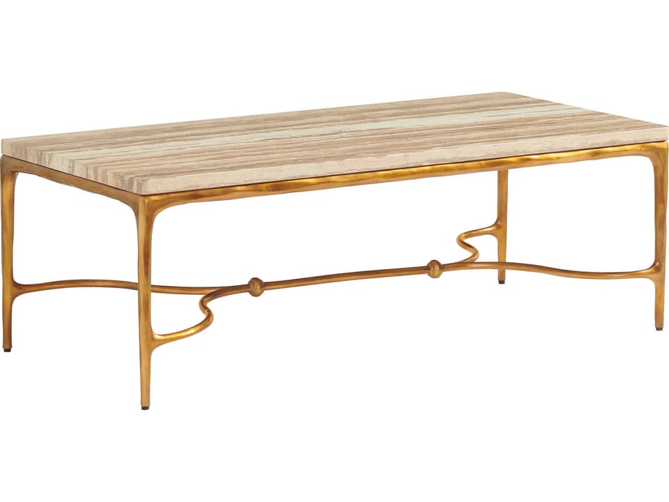 Silverado Menlo Park Rectangular Coffee Table Stone Top Brass Base