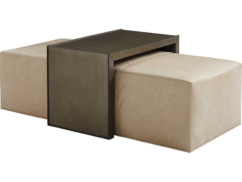 Ariana Savona Leather Cocktail Ottoman with Slide in Beige