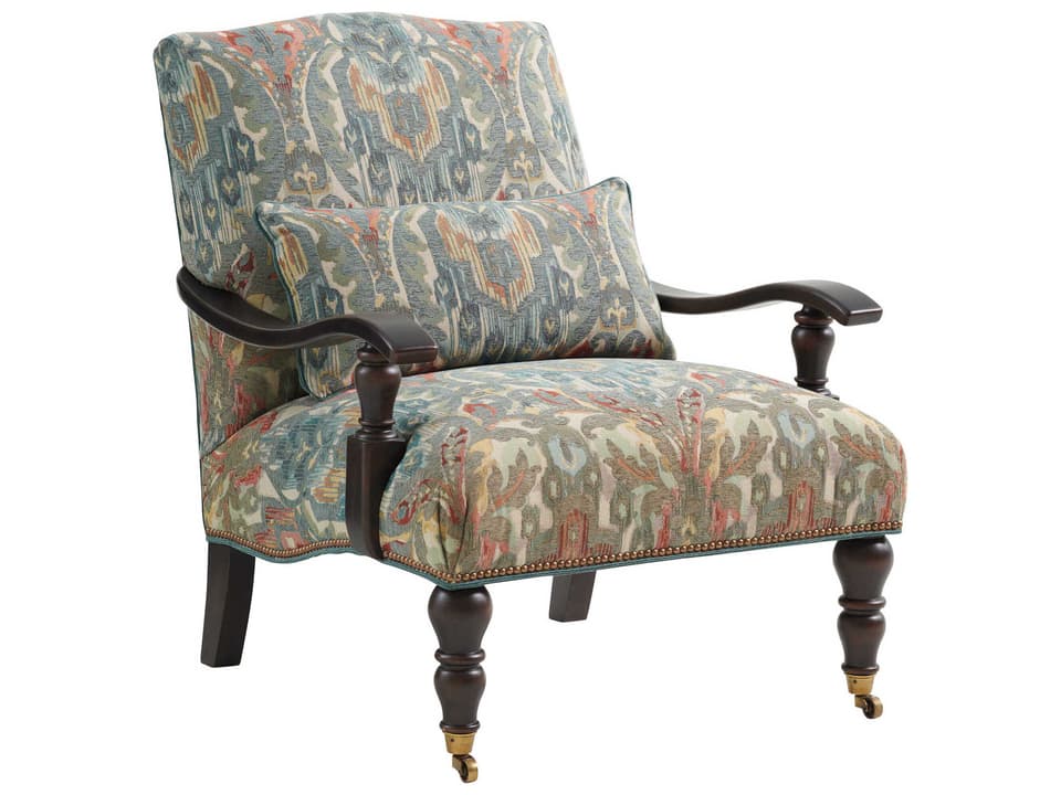 Silverado Rolling Fabric Accent Chair in Blue with Nailhead Trim