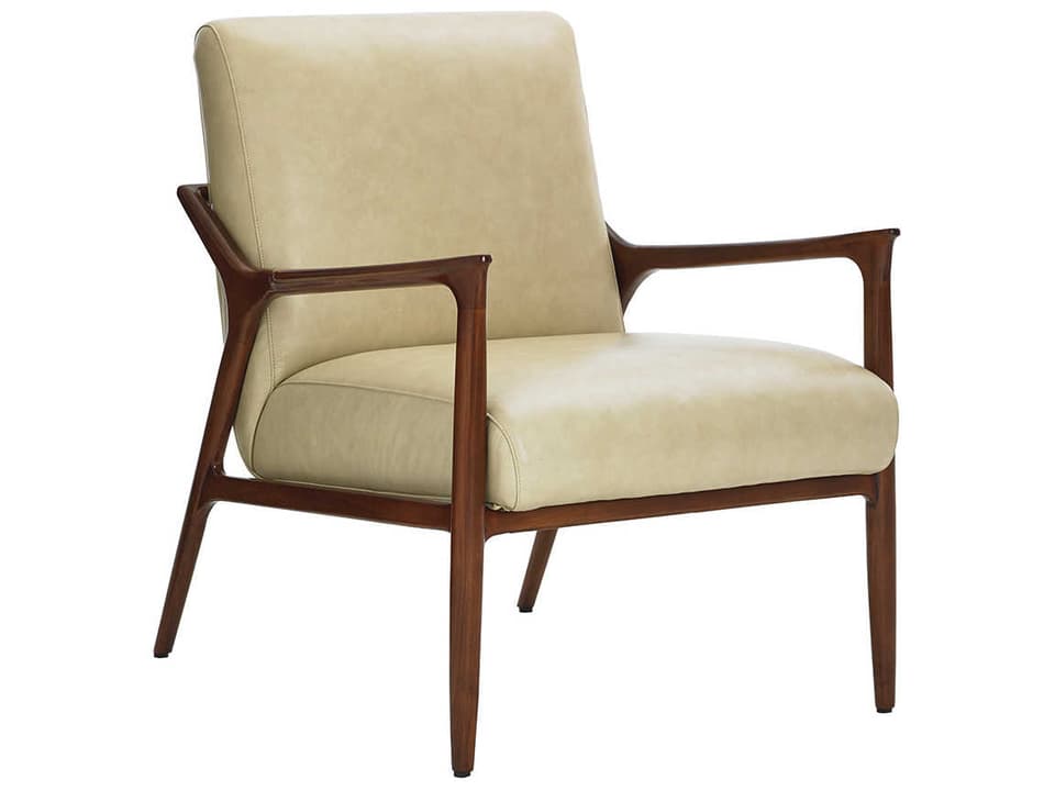 Warren Leather Accent Chair in Beige with Bali Finish