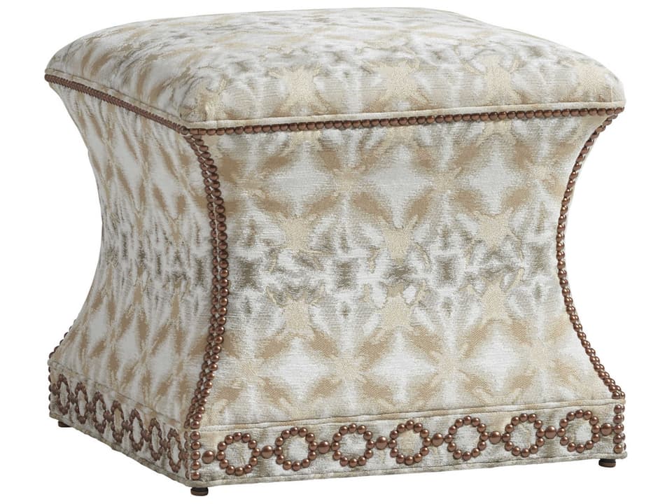 Carlyle Gray Upholstered Ottoman with Nailhead Trim
