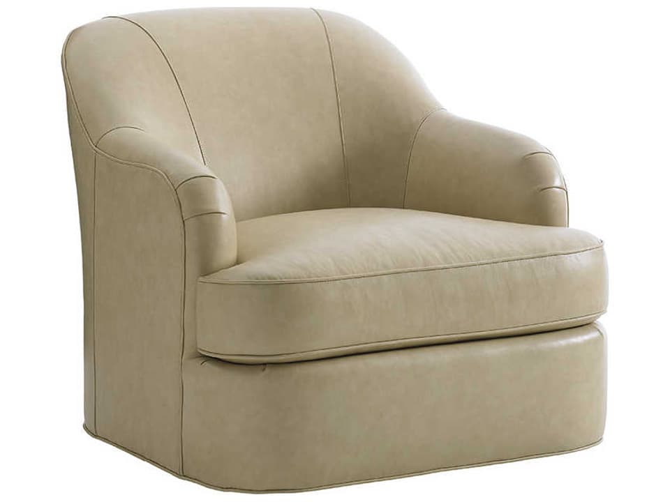 Laurel Canyon Alta Vista Swivel Leather Accent Chair in Beige