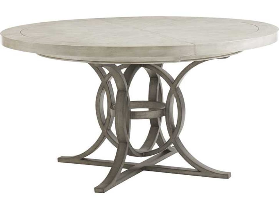 Oyster Bay Calerton Round Dining Table with Leaf in Light Oyster Shell