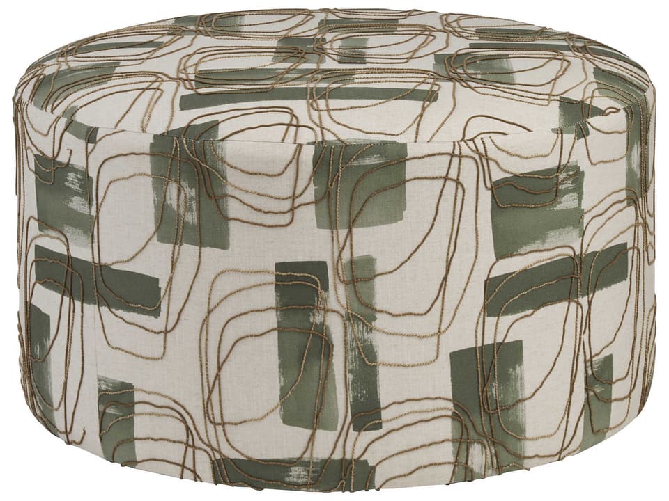 La Costa Rendova Green Round Upholstered Ottoman with Casters