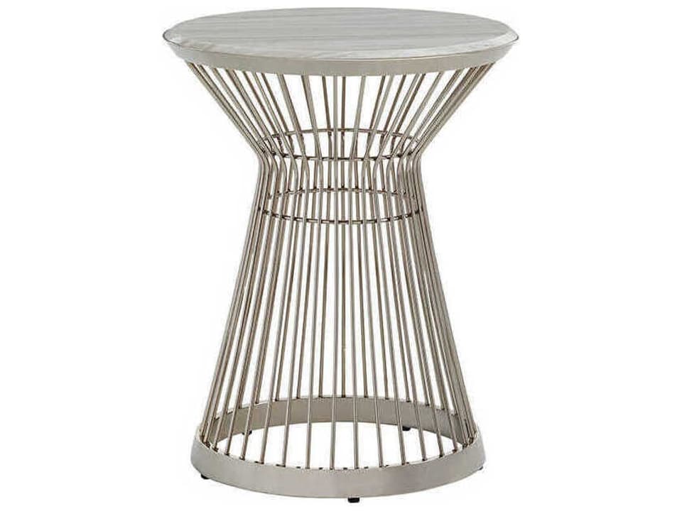Ariana Martini Round End Table with Silver White Marble Top