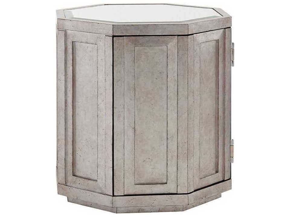 Ariana Rochelle Octagonal Storage End Table in Silver Leaf