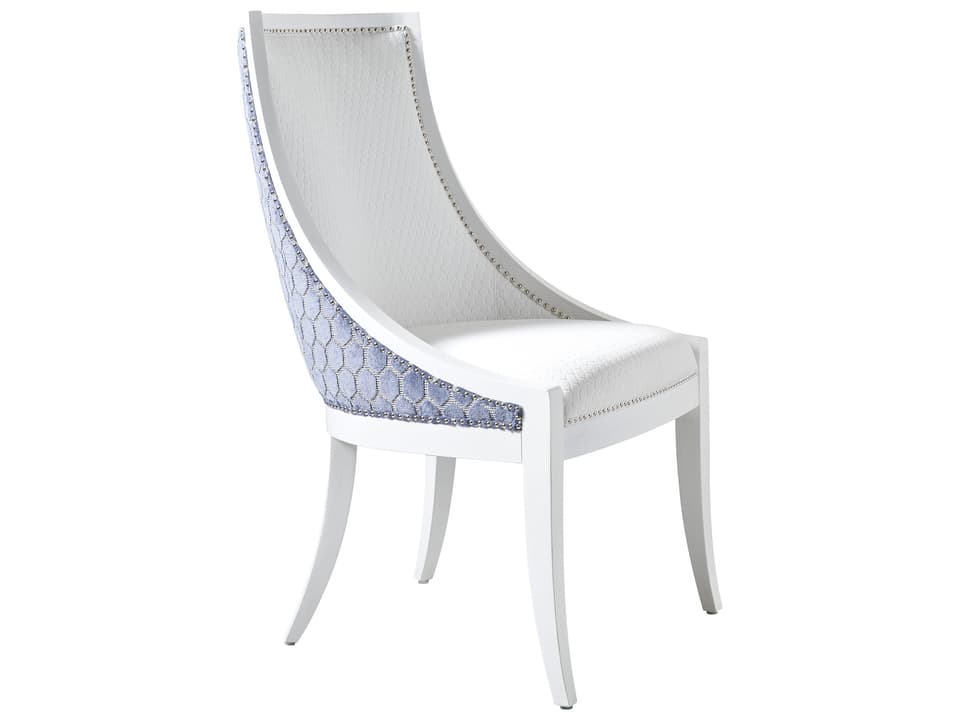 Upholstery Chamberlain Dining Side Chair with Nickel Nailhead Trim in Whitecliff Finish