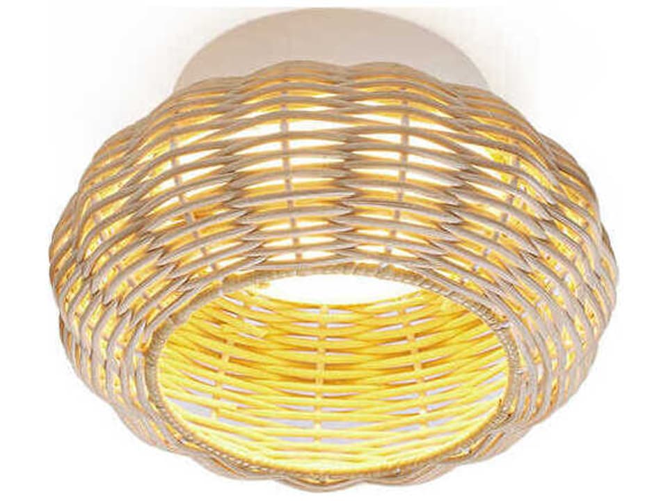 Niuet 1-Light White Round Flush Mount with Natural Wicker Shade