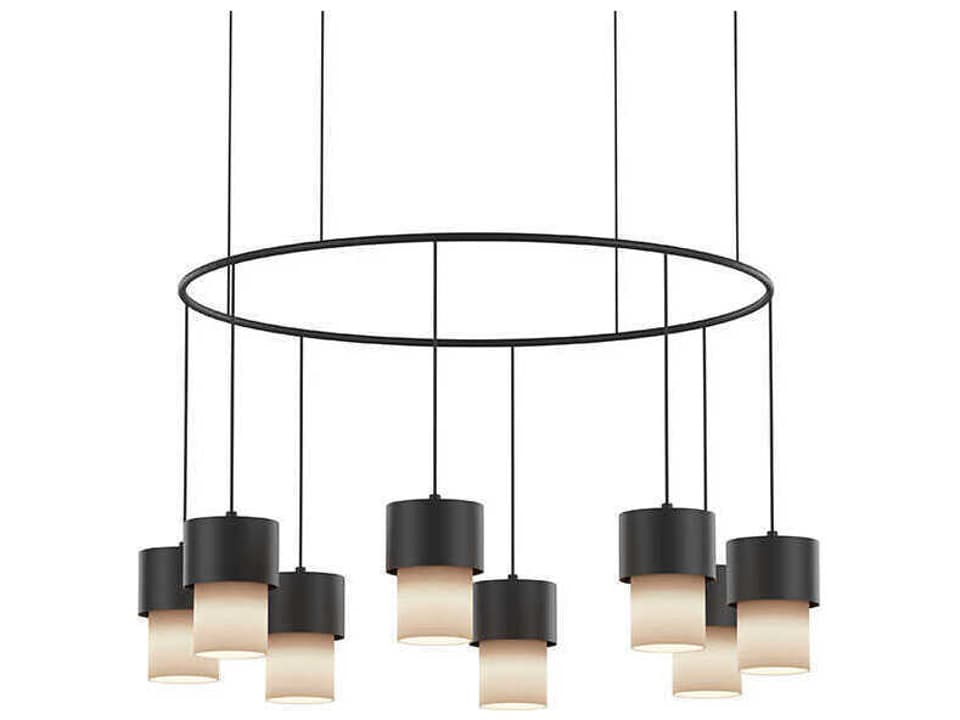 Kan 8-Light Modern Chandelier in Textured Black with Cotonet Shades