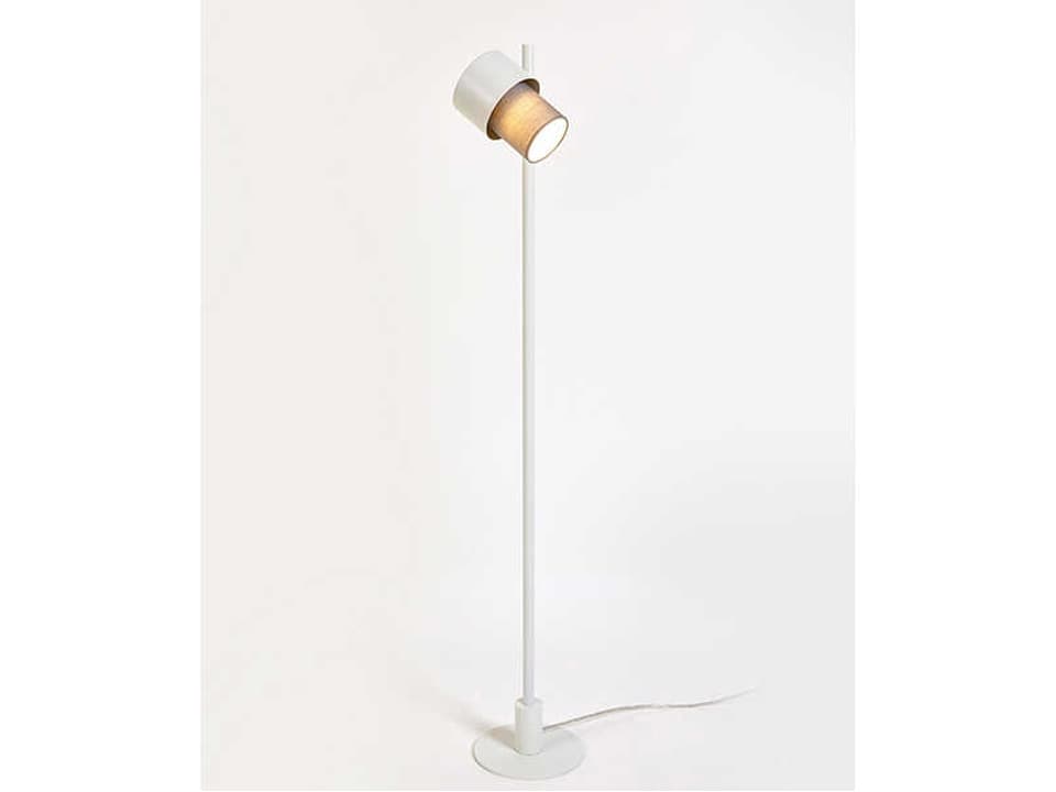 Kan Textured White Metal Floor Lamp with Two Sand Cotonet Shades