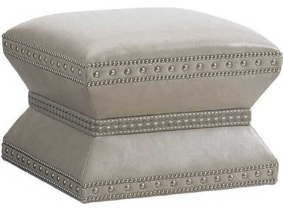 Laurel Canyon Beige Leather Ottoman with Nailhead Trim