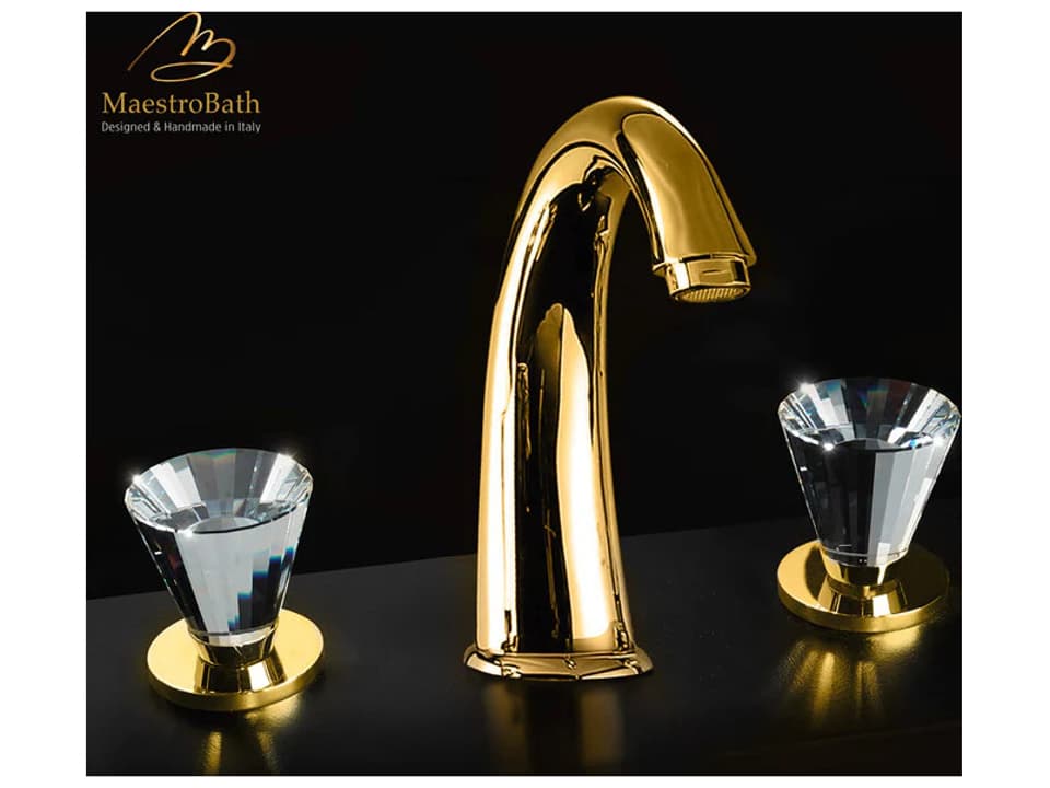 Artik 3-Hole Luxury Bathroom Faucet in Polished Gold with Swarovski Crystal Handles