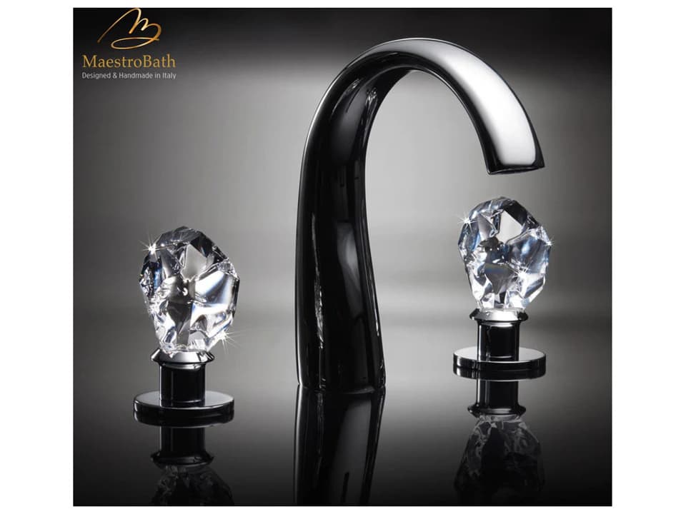 Lucente Luxury 3-Hole Bathroom Faucet with Swarovski Crystal Handles in Polished Chrome