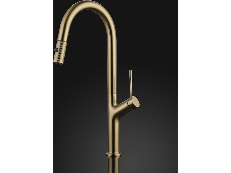 Eclissia Modern Kitchen Faucet with 2 Spray Functions in Brushed Gold