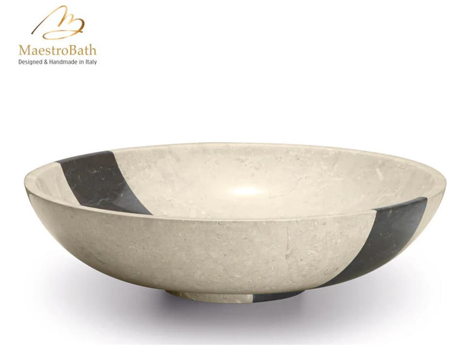 Coplato Contemporary Natural Stone Vessel Bathroom Sink in Beige and Black