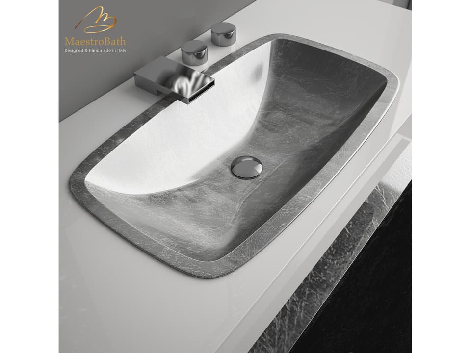 Risplenda Rectangle Bathroom Sink Pert Acrylic Silver Leaf