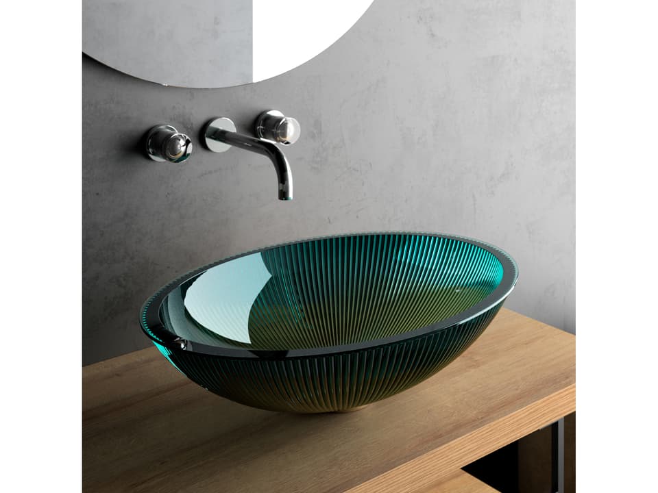Allegrezza Luxury Oval Vessel Sink in Glossy Teal Crystal
