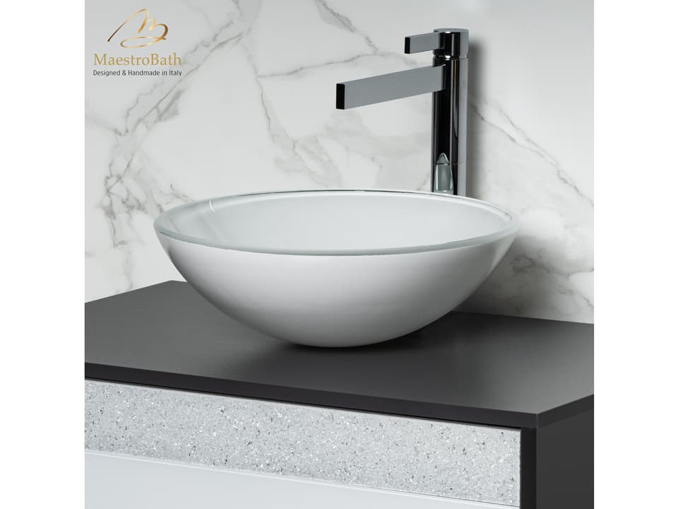 Xilofora Round Crystal Vessel Bathroom Sink in White