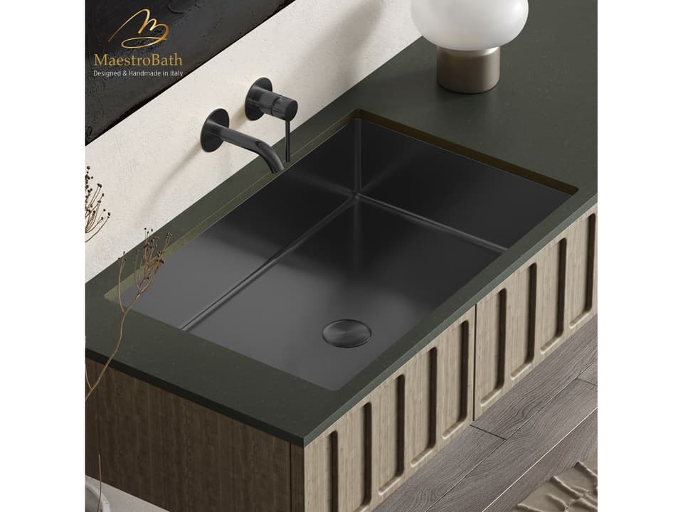 Unicorno Under-Mount Rectangular Bathroom Sink Gun Metal Stainless Steel