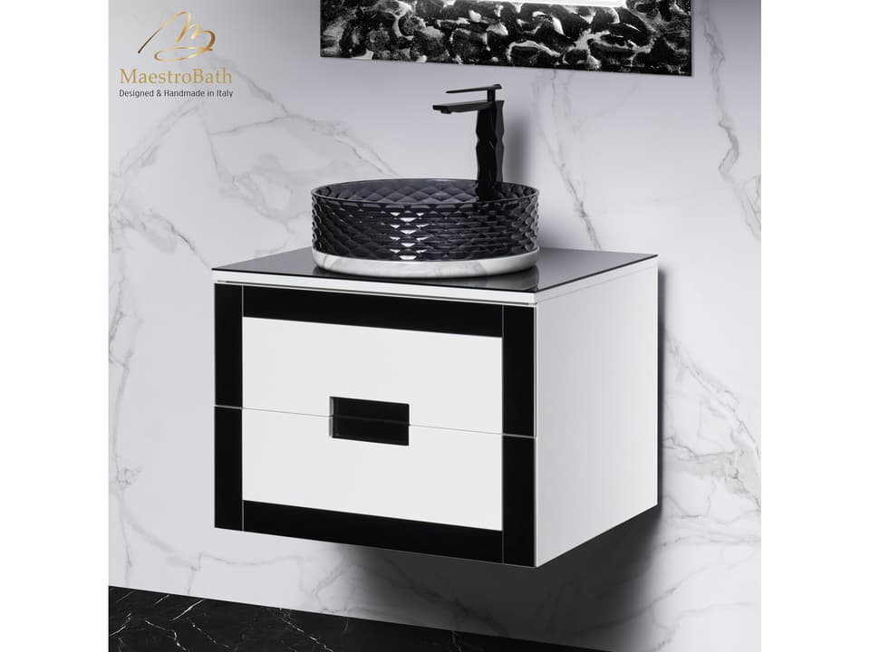 Eleganza Luxury 24-Inch Wall Mount Bathroom Vanity in Black and White