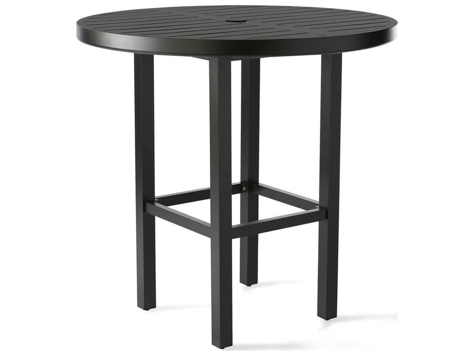 Trinidad 42-Inch Round Outdoor Bar Height Table with Aluminum Slat Top