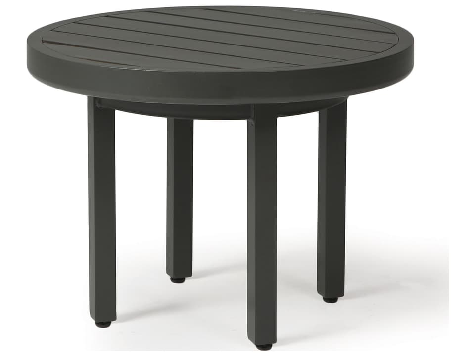 Trinidad 24-Inch Round Slatted Top Aluminum Outdoor End Table