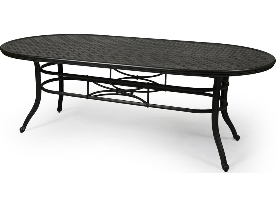 Napa Oval 84x43 Inch Outdoor Cast Aluminum Dining Table with Umbrella Hole