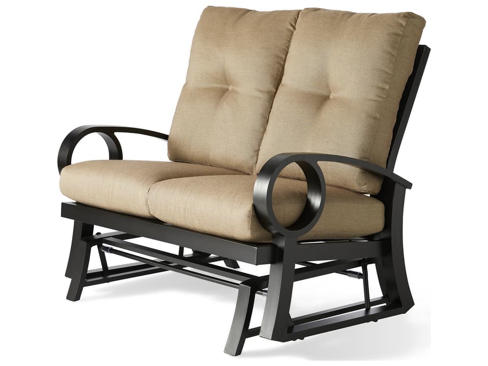 Eclipse Cast Aluminum Cushion Outdoor Loveseat Glider in Customizable Finish