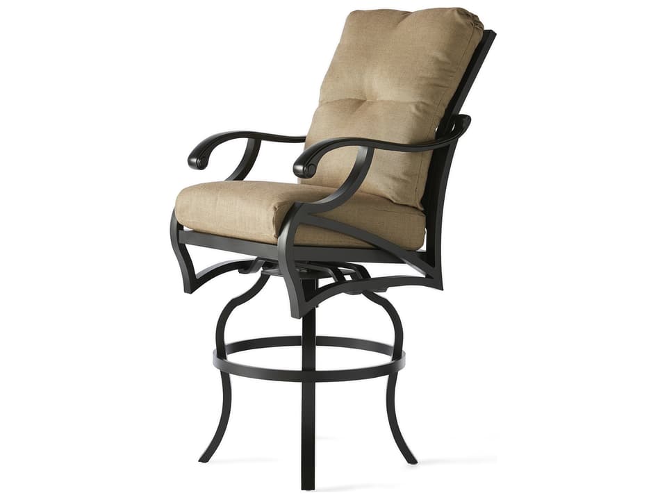 Volare Cushion Upholstered Swivel Bar Stool with Cast Aluminum Frame