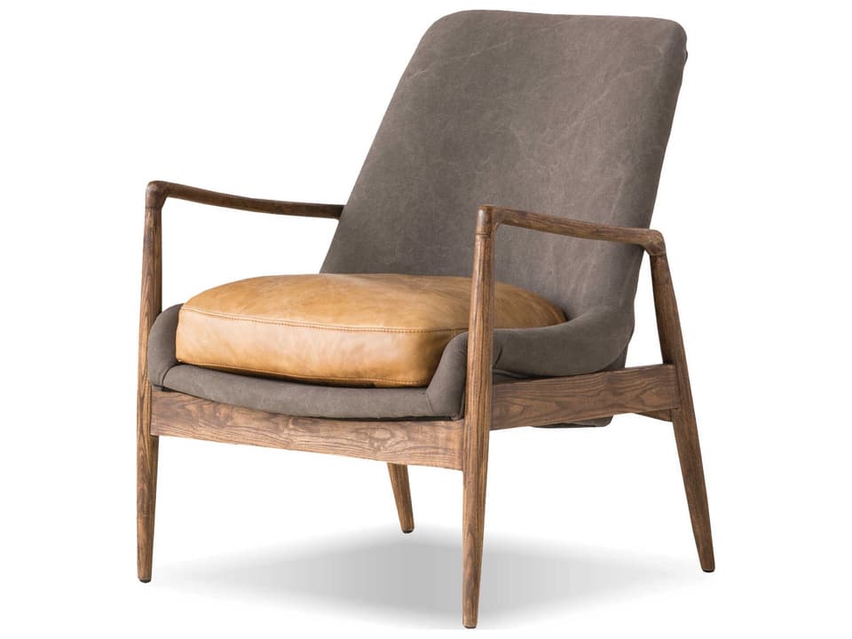 Reynolds Brown Fabric Upholstered Accent Chair with Ash Wood Frame
