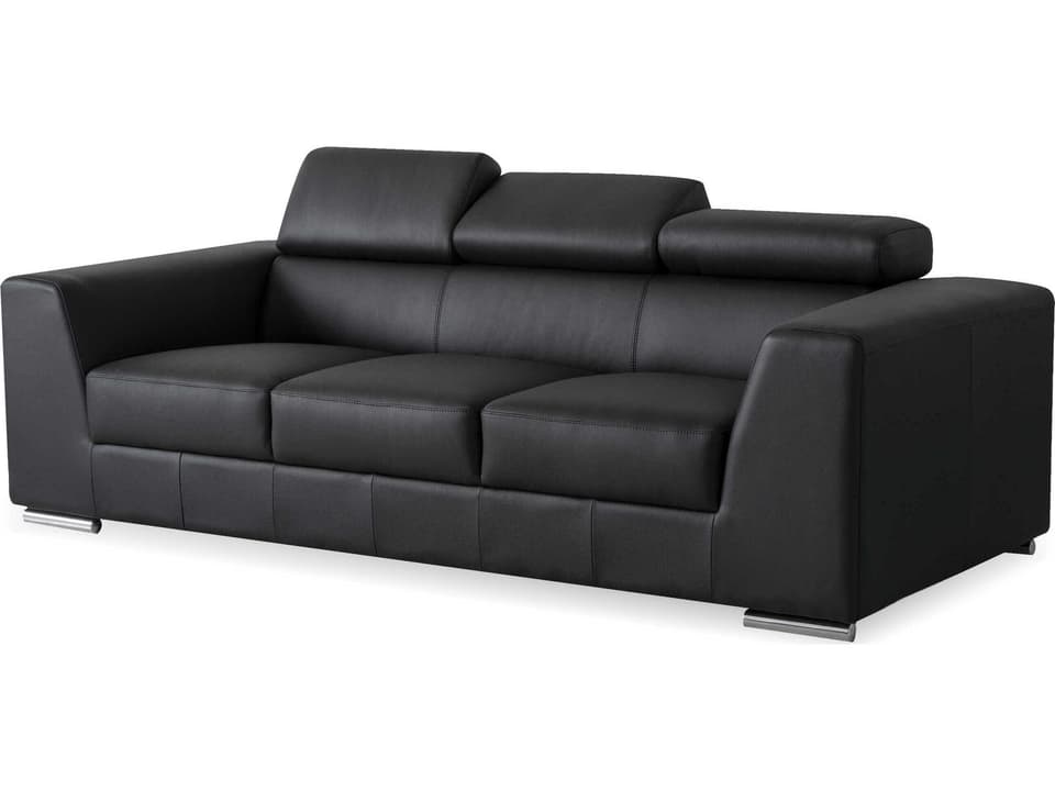 Icon Sofa in Black Premium Leather with Adjustable Headrests