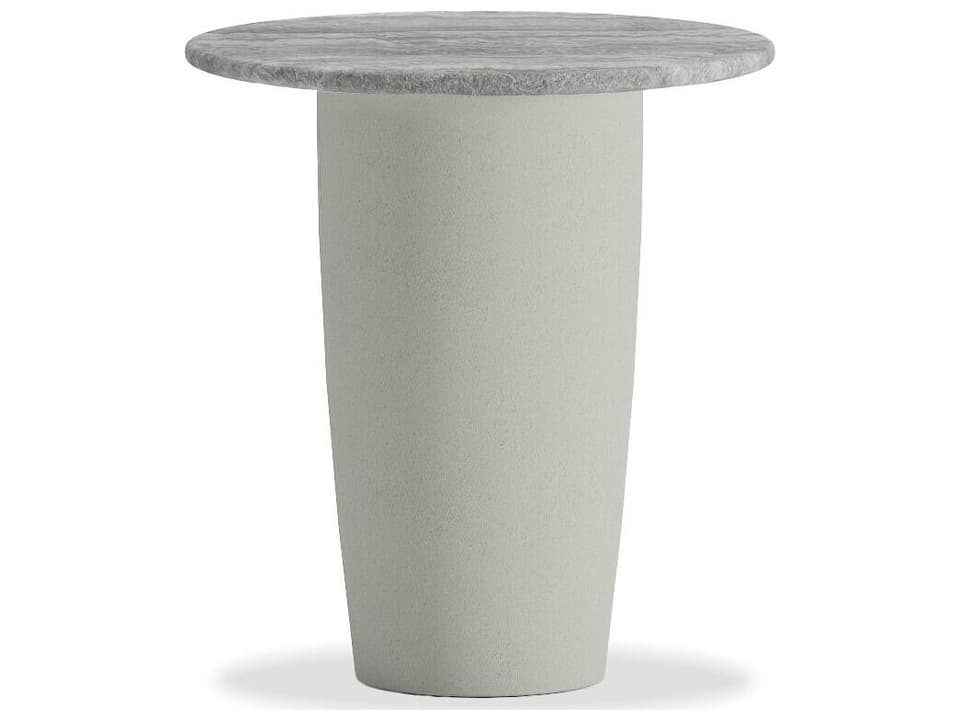 Edem Round Tall Silver Grey Travertine Marble End Table