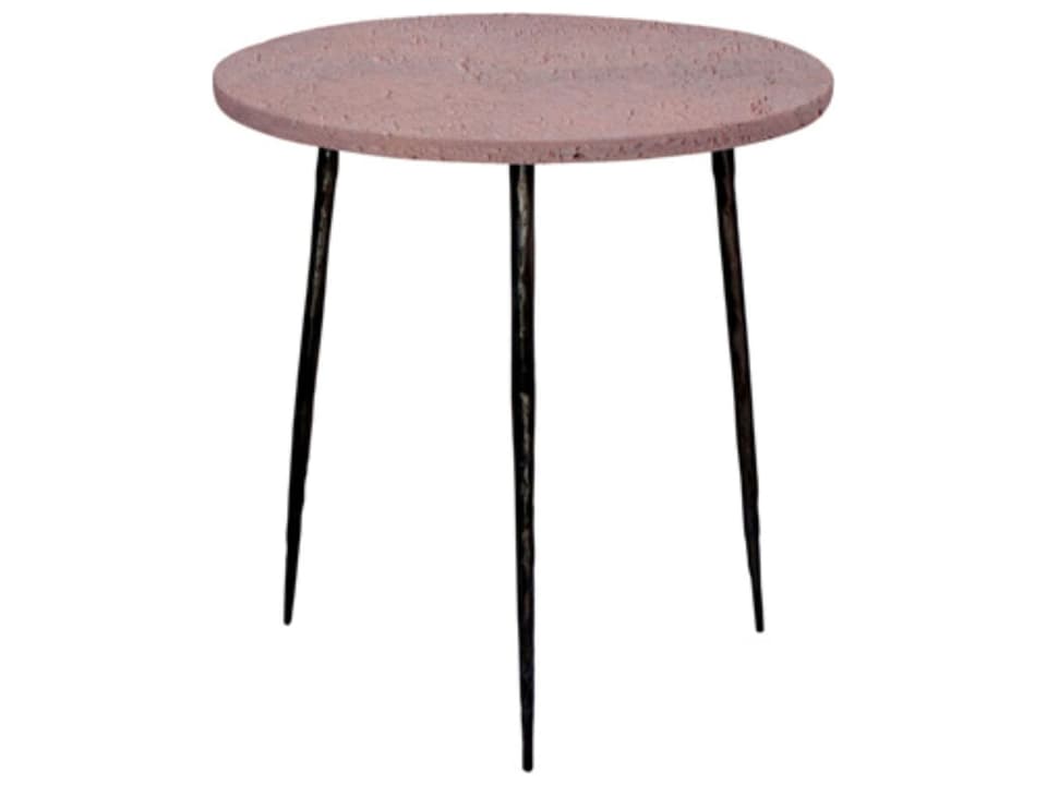 Kaii Round Rosso Travertine Marble End Table Medium