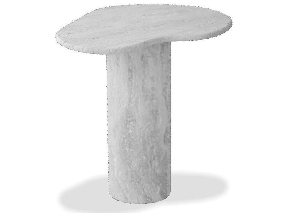 Puddle Grey Travertine Marble Tall End Table