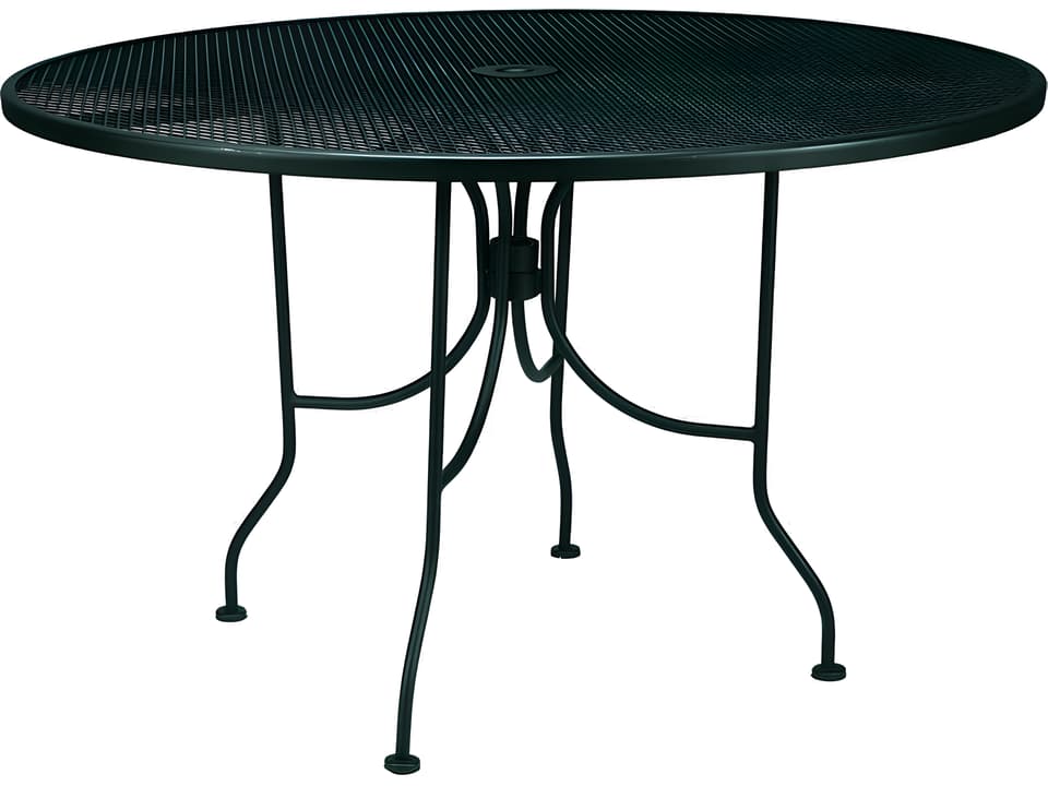 Mesh Wrought Iron 48-Inch Round Outdoor Dining Table with Umbrella Hole