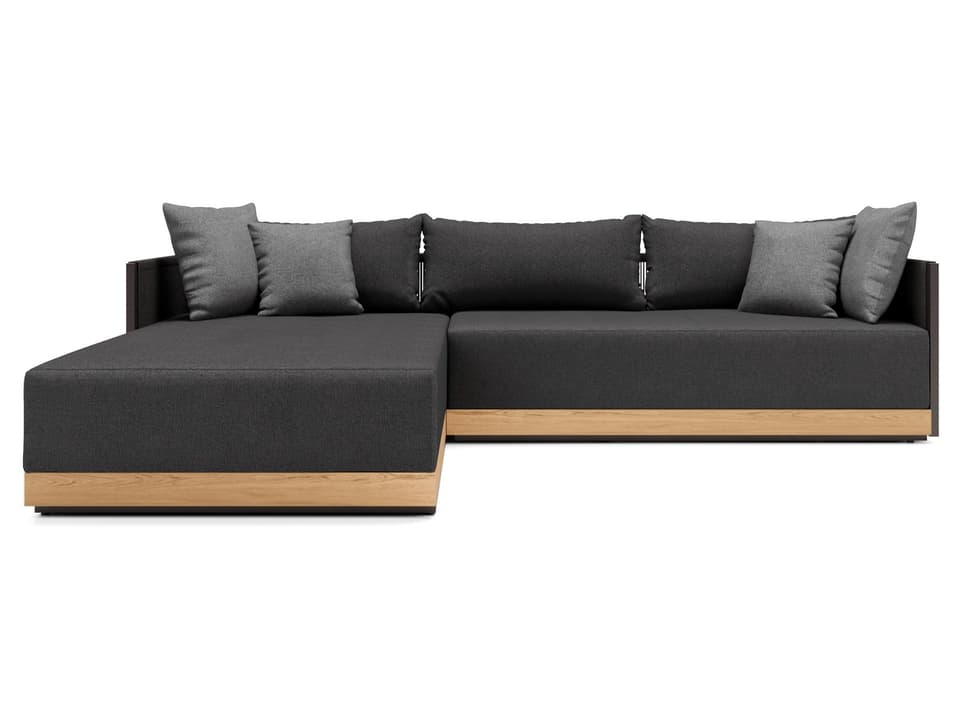 Haukland Right Facing Sectional Sofa with Peppercorn Fabric Black Cord and Teak Base