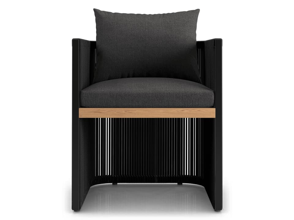 Haukland Aluminum Rope Cushion Dining Armchair in Black with Peppercorn Fabric
