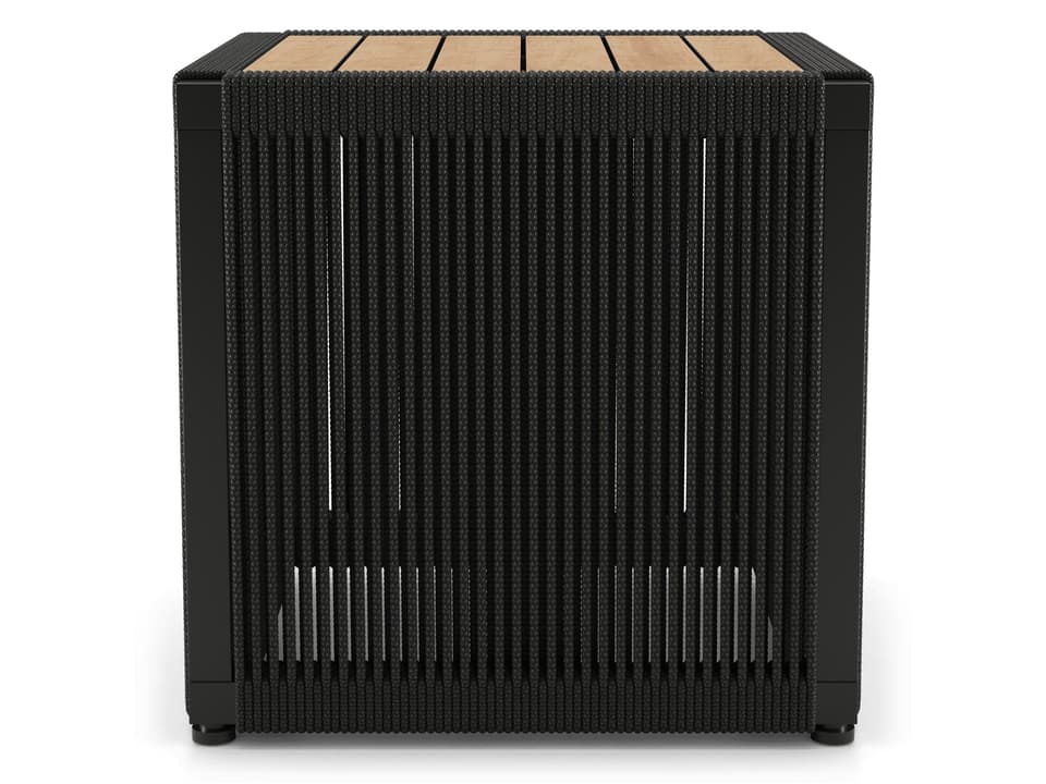 Haukland Square End Table with Teak Top Black Cord and Steel Frame