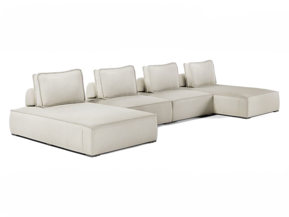 Bahia 4-Piece Modular Aluminum Frame Sectional Sofa with Textured Greige Fabric