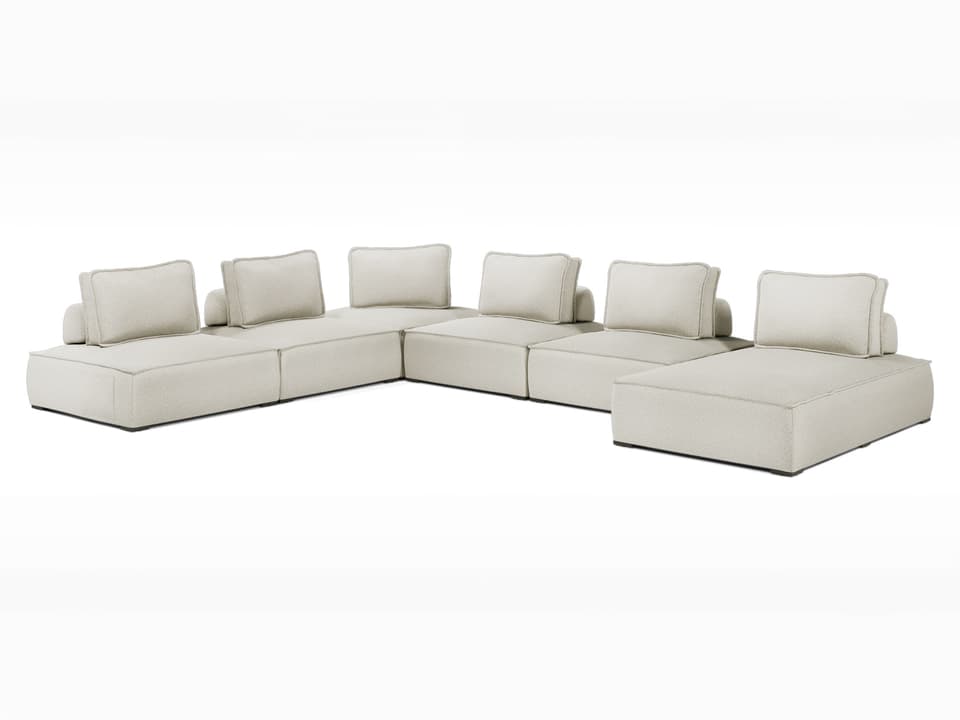 Bahia 6-Piece Right Facing Modular Aluminum Sectional Sofa with Greige Fabric