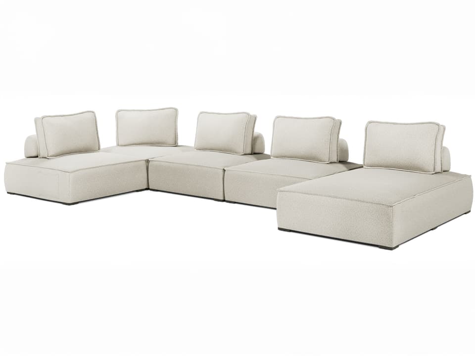 Bahia 5-Piece Modular Sectional Sofa with Aluminum Frame and Greige Fabric Cushions