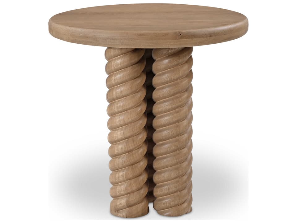 Treccia Round Wood Natural End Table