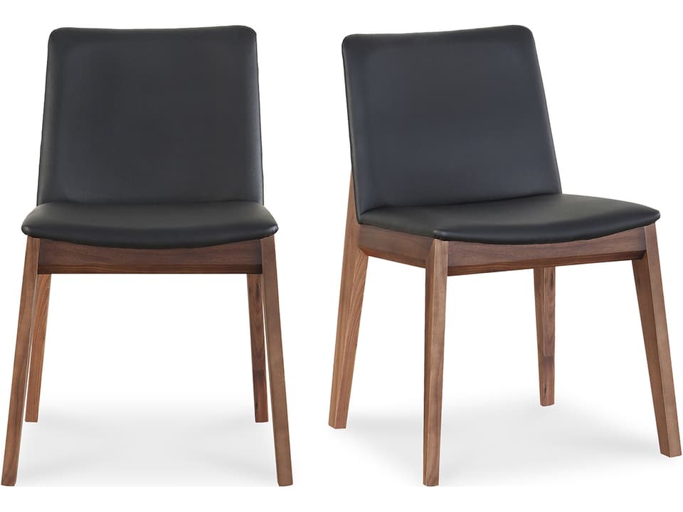 Deco Upholstered Dining Side Chair in Ebony PVC Set of Two