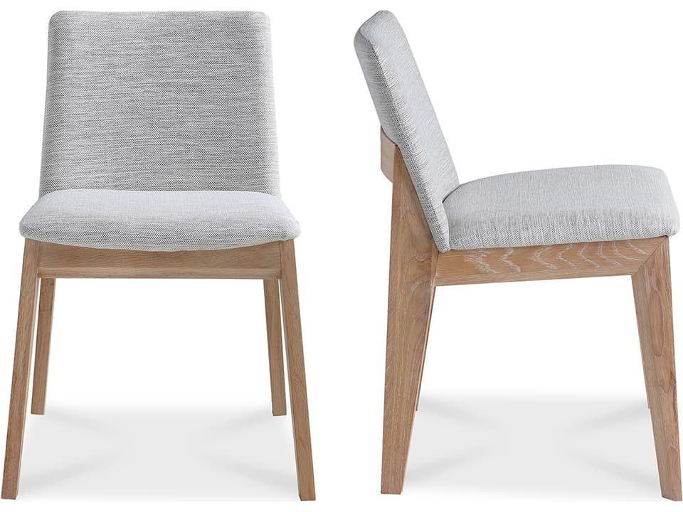 Deco Oak Wood Gray Upholstered Side Dining Chair - Set of Two