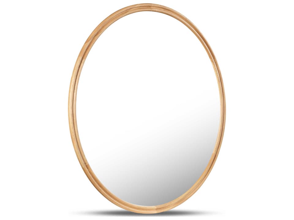 Alcott Natural Oak Round Wall Mirror with Double Frame